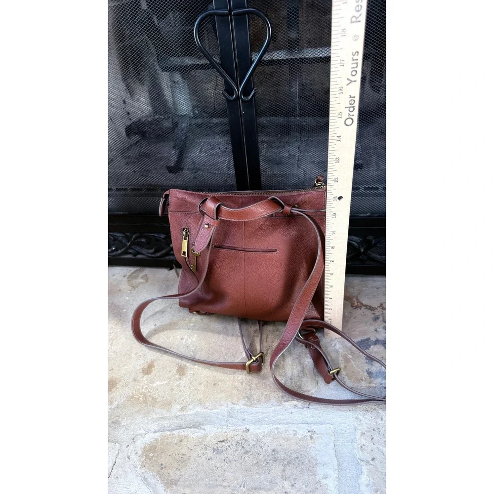 Fossil Elina Convertible Leather Backpack Shoulder Bag Brown